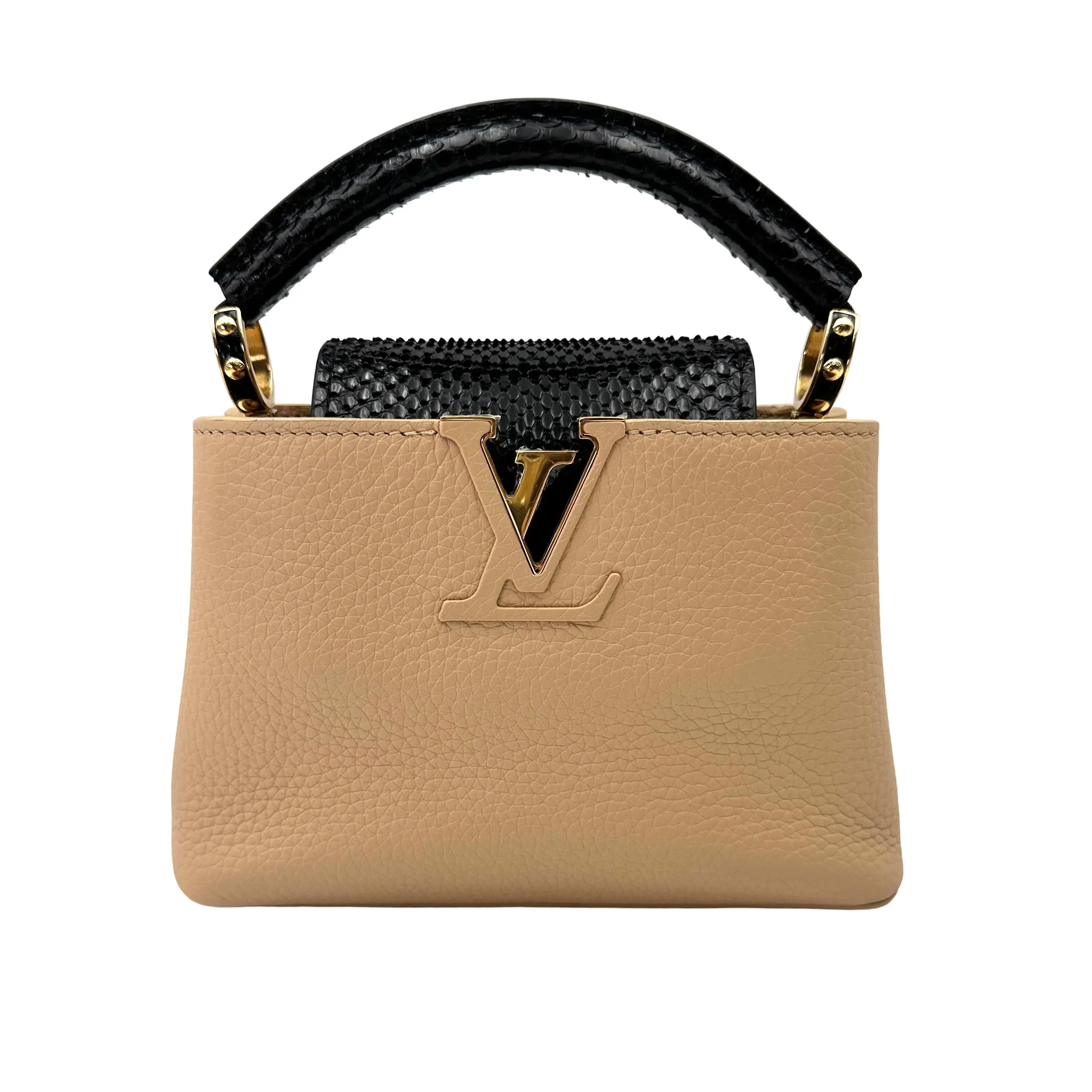 Pre-owned Louis Vuitton Taurillon Leather Shoulder Bags Capucines Beige Mini Handle Bag LV3114