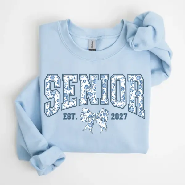 Senior 2027 Sweatshirt, blue bow Senior 2027 Class of Streetwear Crewneck Cotton Shirt