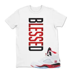 Blessed Graphic Tee Matching Jordan 5 Fire Red Sneaker, Fire Red 5s Shirt, 100% Cotton, Classic Fit, Unisex Crew Neck T Shirt, Design Printed Tee