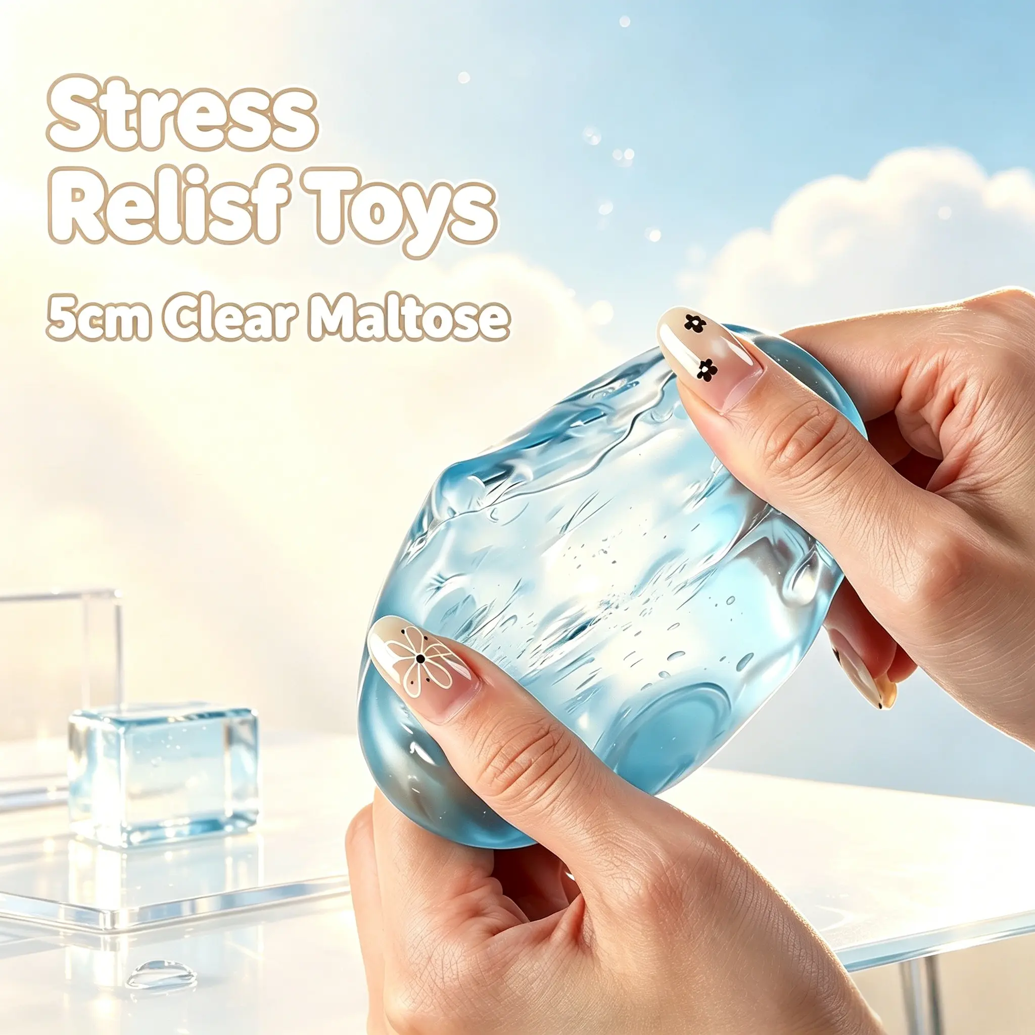 5cm Clear Jelly Squishy Stress Toy, Quick Bounce Soft Gel Sensory Fidget, Anxiety Relief Decompression Squeeze for Home Office