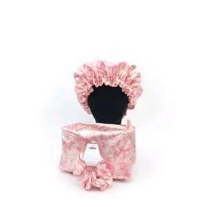 Pink Flower Bonnet, Double Layer Adult Satin Bonnet, Soft and Breathable Hair Care Bonnet, Adjustable Night Sleeping Cap, Heatless Styling Tool for Women