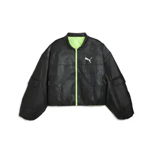 PUMA Mens Pleather Jacket Athletic Outerwear Casual Full Zip - Black