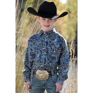 Cinch Boys LS Blue and Burgundy Paisley Pearl Snap