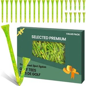 Golf Tees Styllish  Wooden Coloured Painted 50 Pack, 2 3/4 or 3 1/4 Inch Tee with 10  Short 1 1/2 Inch Driving Range Tees,  Visibility  Green for Men Women