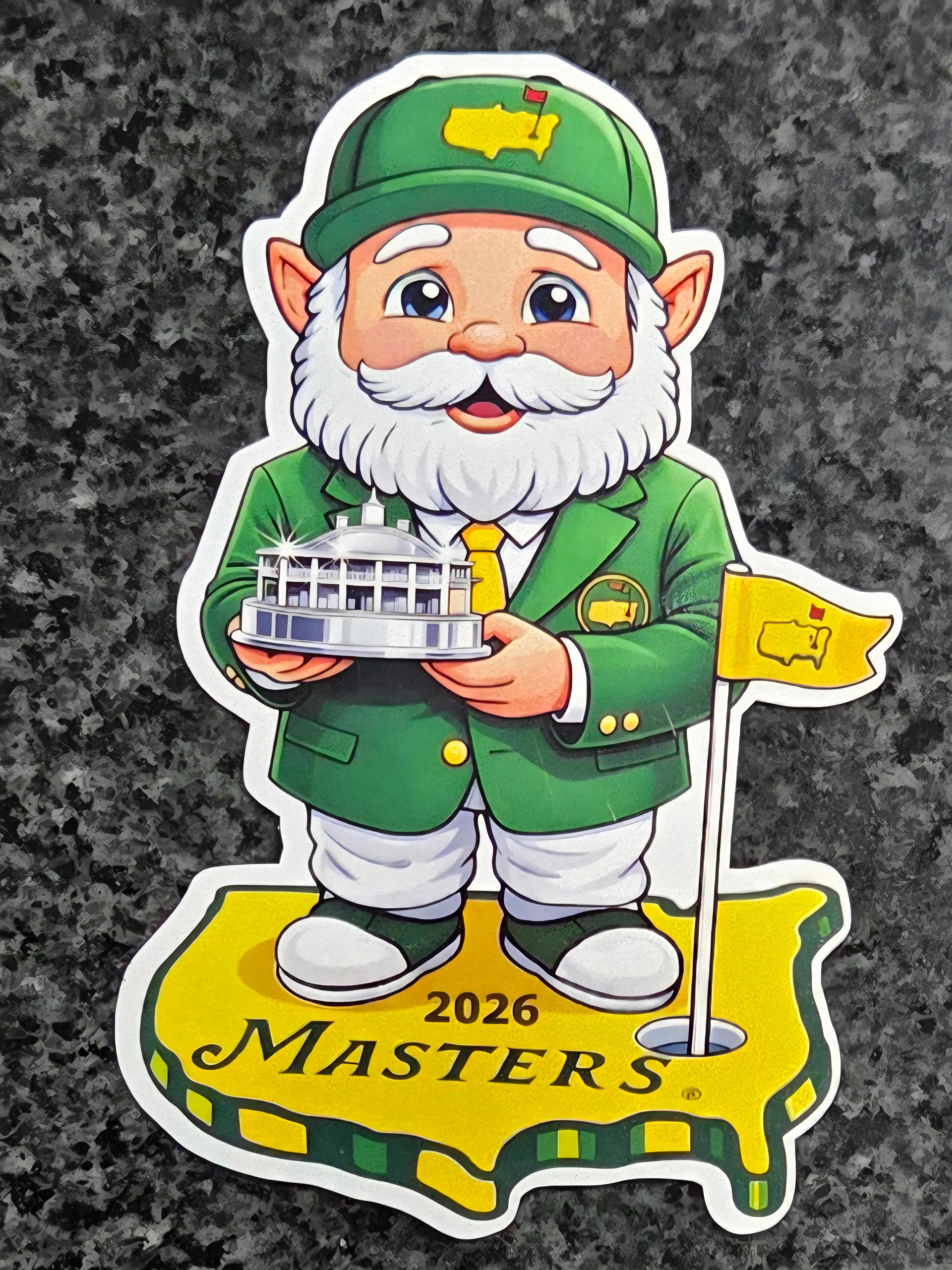2026 The Masters Golf Gnome Mascot Decal Vinyl Sticker Green Jacket With Trophy