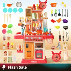 45PCS Kids Kitchen Toy Set – Pretend Cooking Playset with Steam, Lights, Sound & Sink, Interactive Role Play Toy, Montessori Educational STEM Learning Toy for Toddlers, Screen-Free Parent-Child Indoor Play