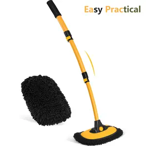 15° Ergonomic Design Car Wash mop with Long Handle, 43" Car Cleaning Brush with Extension Pole, Microfiber Material, Scratch-Free, Exterior Washer Mop for Washing Roof RV Truck Camper SUV Caravan Boat