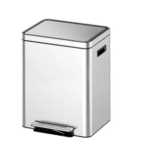 Gaomon 40L Rectangular Dual Compartment Stainless Steel Trash Can, Step Pedal with Metal Lid, Double Classified Waste Basket with Removable Inner Bucket for Kitchen