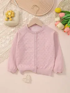 Girls Button-Up Hollow Knit Cardigan, Cute Lightweight Sweater for Baby Girls, Stylish Outerwear for Spring and Fall, Baby Girl Clothes