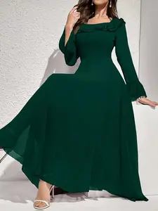 Elegant French Style Woven Dress, High-Quality Fitted Daily Casual Wear, Chic Small Sleeve Cuff Design, Women's Fashion Minimalist Simple Dress