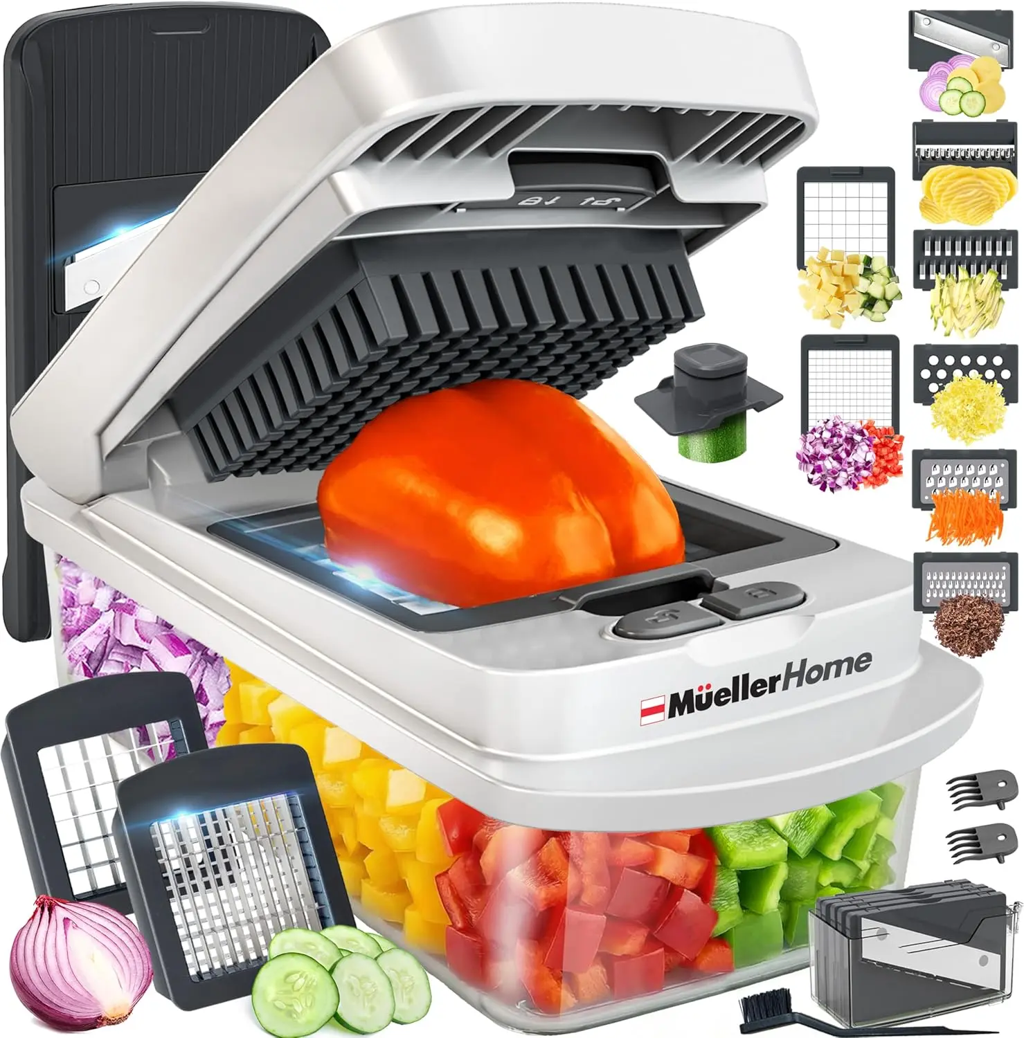 10-in-1 Vegetable Chopper & Mandoline Slicer, 8-Blade Food Chopper with Container, Onion Cutter, Slicer, Grater & Shredder for Kitchen Food Prep