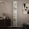 7-Tier Floating Wall Shelf with LED Lights – White Modern Display Shelving Unit with Remote Control – Wall Mounted Bookshelf for Living Room, Bedroom, or Office Decor
