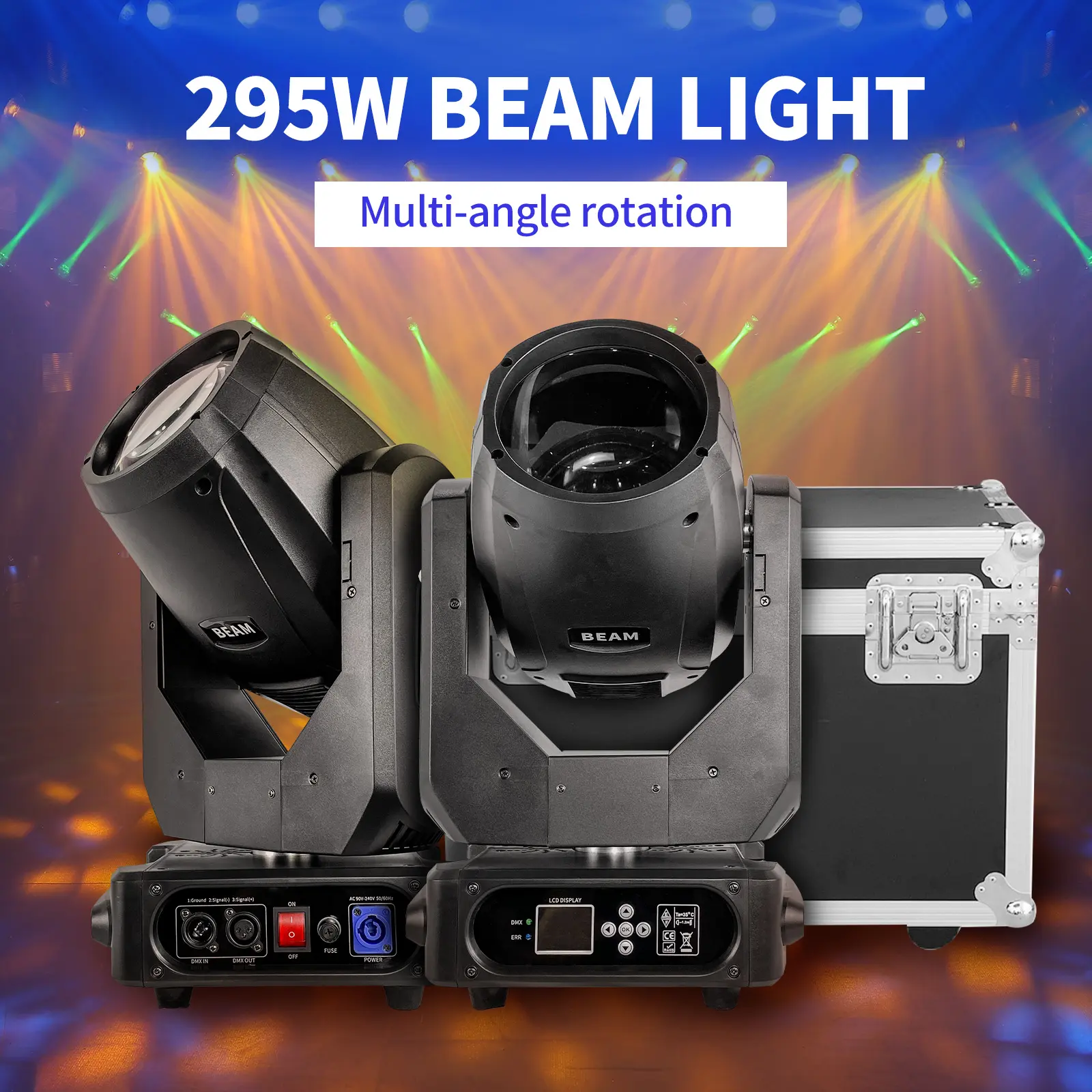 PAIDUN 2PCS 14R 295W LED Beam Moving Head Spot Light DMX512 17Gobo Rainbow Effect Stage Lighting Flight Case