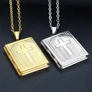 Openable Cross Book Necklace Prayer Jewelry for Couples Daily Faith Wear