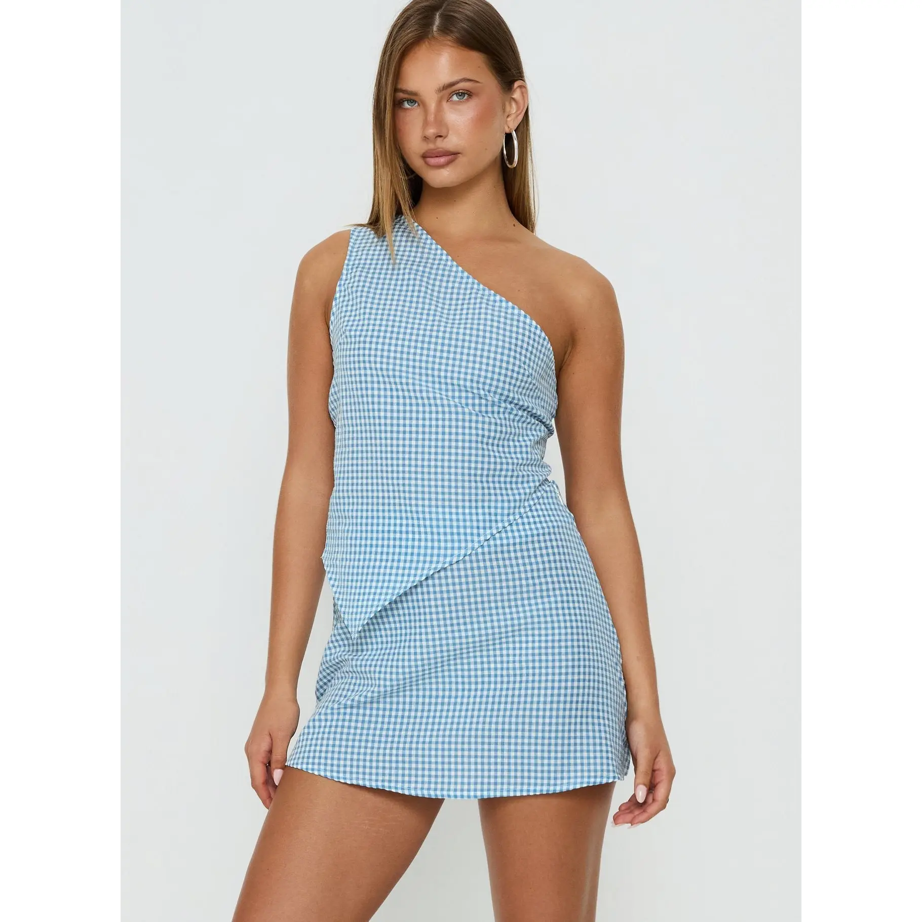 Dirst One Shoulder Set Blue Gingham