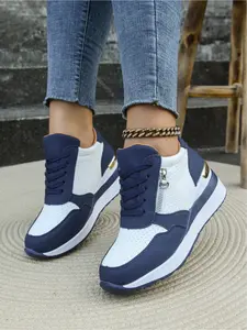 Women's Platform Casual Sneakers Color Block Side Zipper Breathable Chunky Shoes Walking Running Shoes Daily Versatile Running Footwear