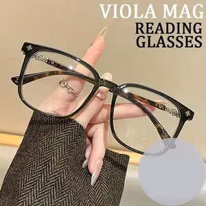 New Fashion Retro Square Studded Reading Glasses, High Quality Eyewear, for Men and Women, PC Material, Diopters +1.0 to +4.0, Lightweight & Durable, Ideal for Daily Computer Work & Book Reading, Free Glasses Pouch Included