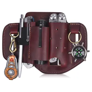 NUTUCH Leather EDC Multitool Sheath | Leather EDC Belt Organizer | Flashlight Holster | Heavy Duty Leather Multitool Organizer