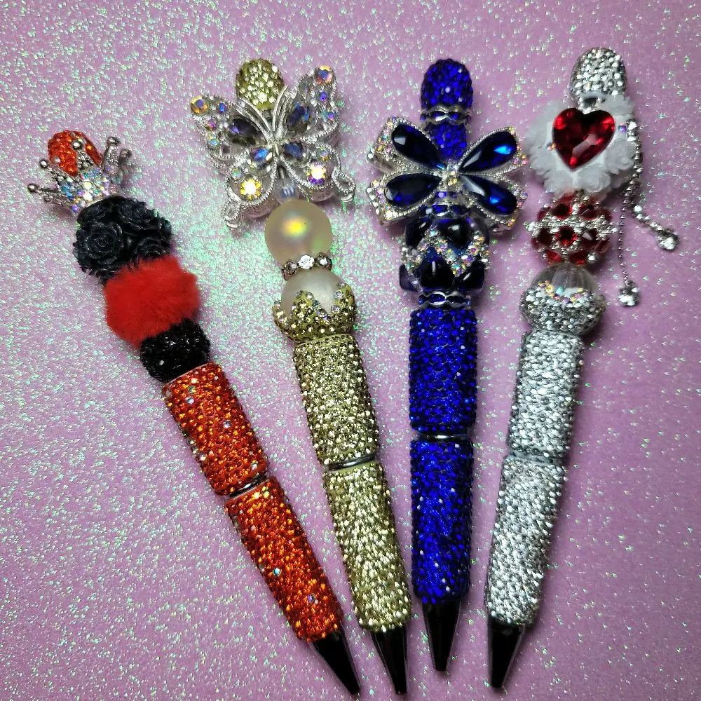 Custom Beaded Rhinestone Pens - Unique Stationery with Beads & Rhinestones for Office School Personal Use - One-of-a-Kind Design