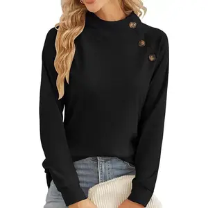 Women's Fitted Minimalist Basic Solid Color Mock Neck Long-Sleeve Sweatshirt, Sports & Outdoor Outerwear