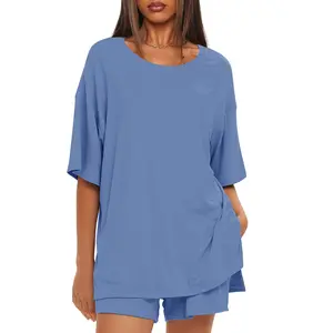 Darong Women's Summer Two-Piece Set 2025 Casual Loose T Shirt Drawstring Shorts Matching Airport Travel Outfit Basic LoungeWomenswear Clothes