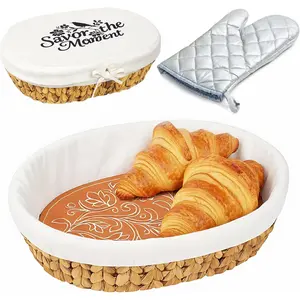 Bread Baskets for Serving with Stone (Large Oval 13.8 x 9.5) - Bread Basket with Warming Stone for Rolls & Tortillas,  for Bakers, Sourdough Lovers, Hostess,  Homeowner