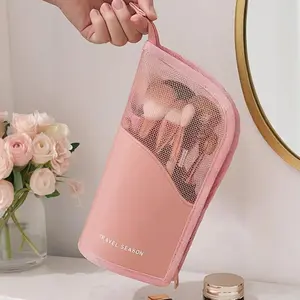 1pc Pink Makeup Brush Case With Zipper,Transparent Pvc Waterproof Travel Makeup Brush Holder ,Portable Makeup Brush Bag, Professional Cosmetic Bag ,Artist Storage Bag, Makeup Brush Organizer, Essentials Stand-Up Foldable Makeup Cup For Home