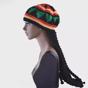 Rainbow Braided Dreadlock Knit Beret — A Bohemian-Reggae Style Wool Wig Hat. A unisex vintage-inspired headpiece, perfect for festive celebrations, Halloween, Cosplay, and party styling.