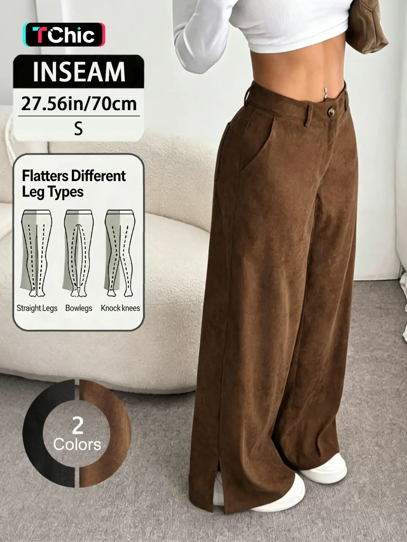 Women's Elegant Fashion Corduroy Pants, Fall Winter New Style Straight Leg Split Hem Long Trousers, Casual Wear for Women, Casual Lounge Pants