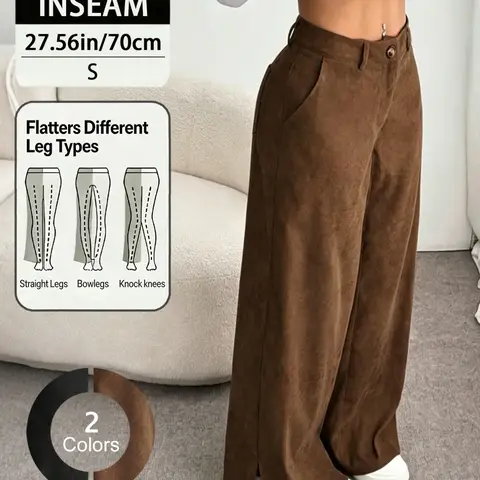 Women's Elegant Fashion Corduroy Pants, Fall Winter New Style Straight Leg Split Hem Long Trousers, Casual Wear for Women, Casual Lounge Pants