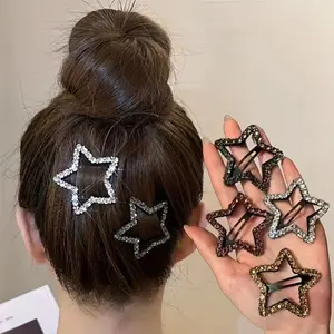 4pcs Rhinestone Star Hair Clips, Back of Head BB Clips