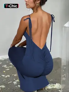 Women's Solid Backless Sweater Dress, Lady Elegant Fishtail Hem Sleeveless Bodycon Gown for Vacation, Date, Club Women Outfits, Festival, Spring/summer Women's Long Dress, Formal Womenswear, Backless Party Dress