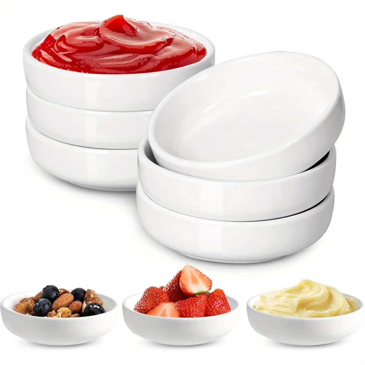 6pcs Round Seasoning Plate Set, Reusable Durable Tableware, Multi-Purpose Small Serving Dishes, Practical for Household and Commercial Use