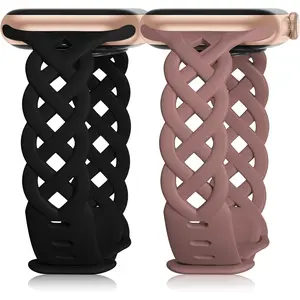 Braided Silicone Bands Compatible with Apple Watch 38mm 40mm 41mm 42mm 44mm 45mm 46mm 49mm for Women, Slim Thin Narrow Hollow-out Strap Cute for iWatch Ultra 2/3 SE 3 Series 11/10/9/8/7/6/5/4/3/2/1