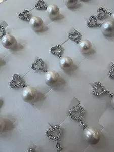 SR Pearl Co. Freshwater Pearl Earring 8mm-9mm Heart Earring S925 Silver Post Perfect for Everyday Use Women Gift