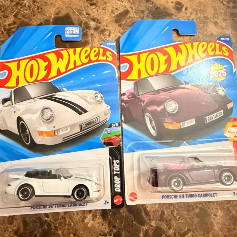 Set of 2  2025 Hot Wheels Porsche 911 Turbo Cabriolet Diecast Model Car, Collectible Decor Item