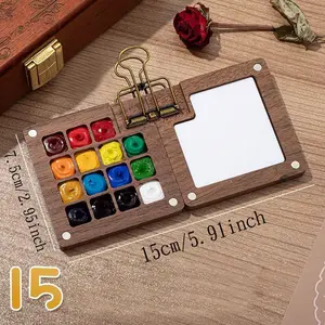 Mini Watercolor Paint Wooden Box with Clips, 1 Set Magnetic Solid Grid Packaging Empty Box, Sketching & Travel Coloring Supplies