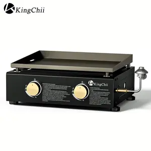 KingChii 19 Inch Tabletop Gas Griddle 2 Burner Portable Flat Top Grill with Rear Grease Trap Non Stick Outdoor Propane BBQ Griddle for Camping Tailgating Patio Black