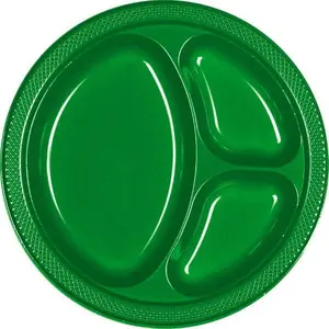 Festive Green Divided Plastic Plates 10.25'' 20ct