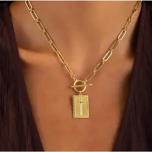 New Style Cross Square Pendant Necklace, Personalized, Versatile and Niche, OT Clasp Design Clavicle Chain for Women