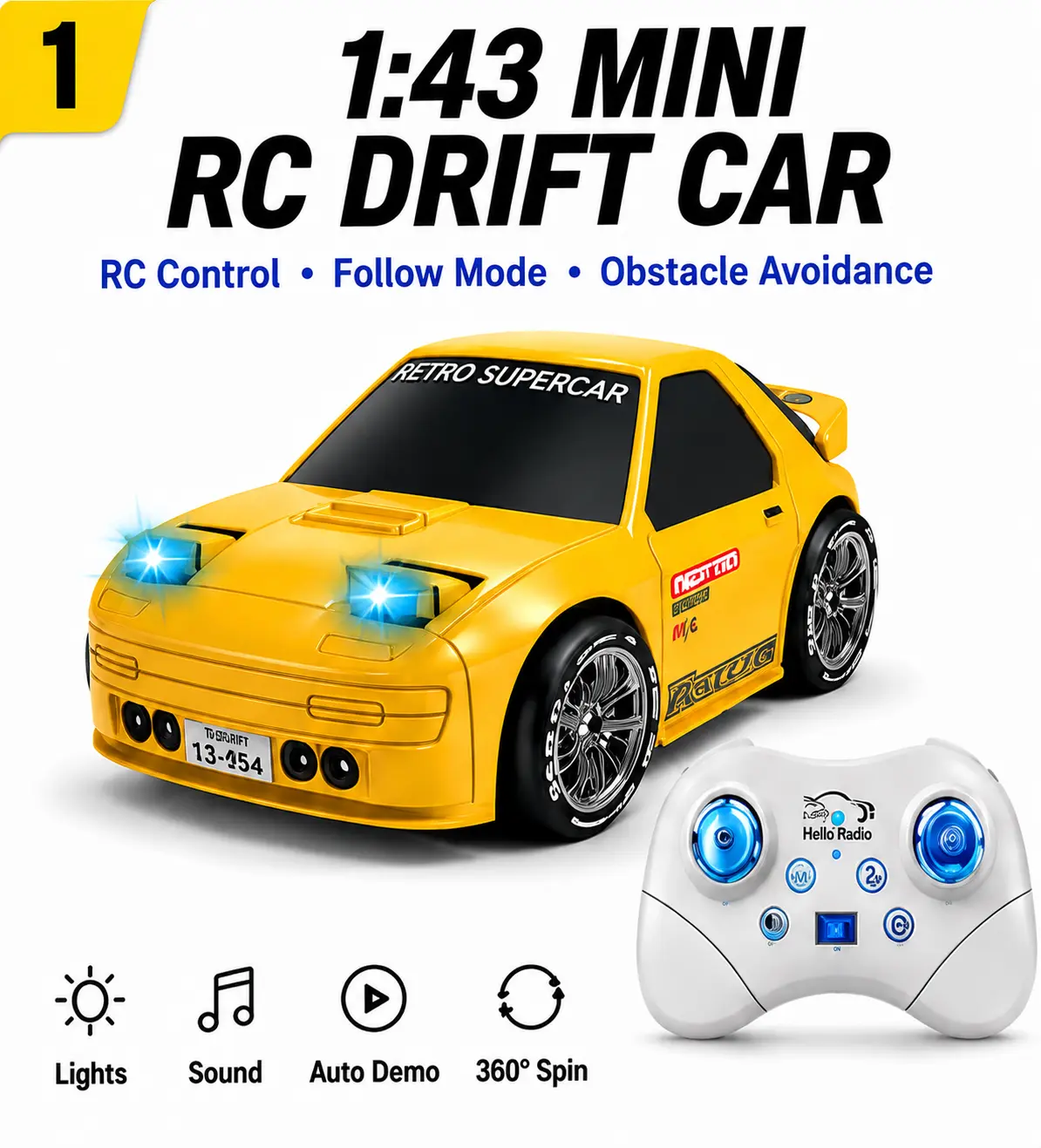 SONGNI 4WD Edition 1/43 Scale Mini RC Drift Car, Toys for Age 8-14 Old Birthday Gifts, High Speed Racing Micro Small with Full Proportional RTR 2.4GHz Remote 2 Tire Sets 8 Cones tornado interceptor rc gator