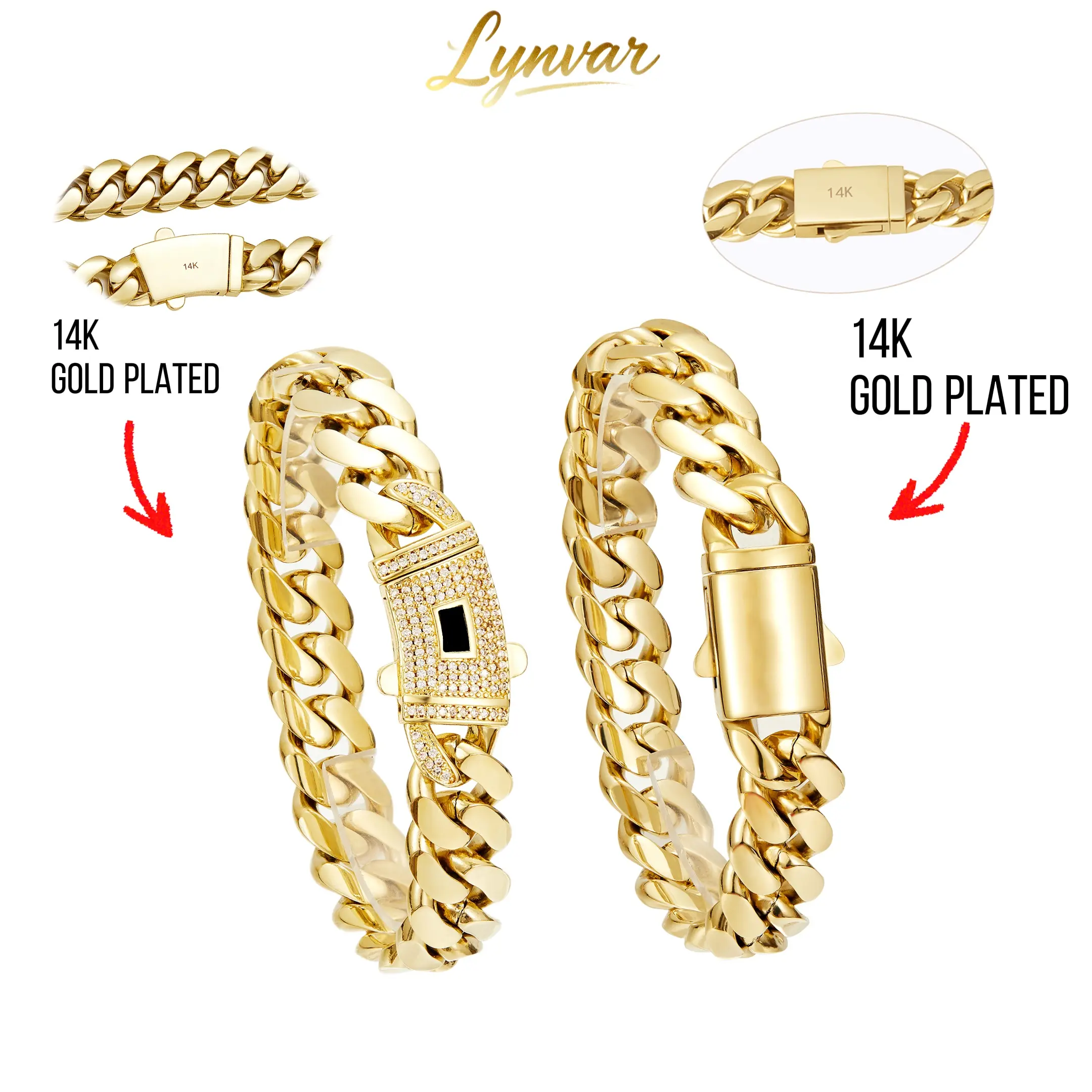 Monaco Summer 14K Gold Plated Cuban Link Bracelet & Anklet – 6 mm to 14 mm wide – beach fashion jewelry gift for men and women (7.5" and 8.5")