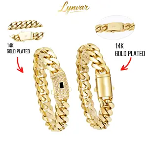 Monaco Summer 14K Gold Plated Cuban Link Bracelet & Anklet – 6 mm to 14 mm wide – beach fashion jewelry gift for men and women (7.5" and 8.5")