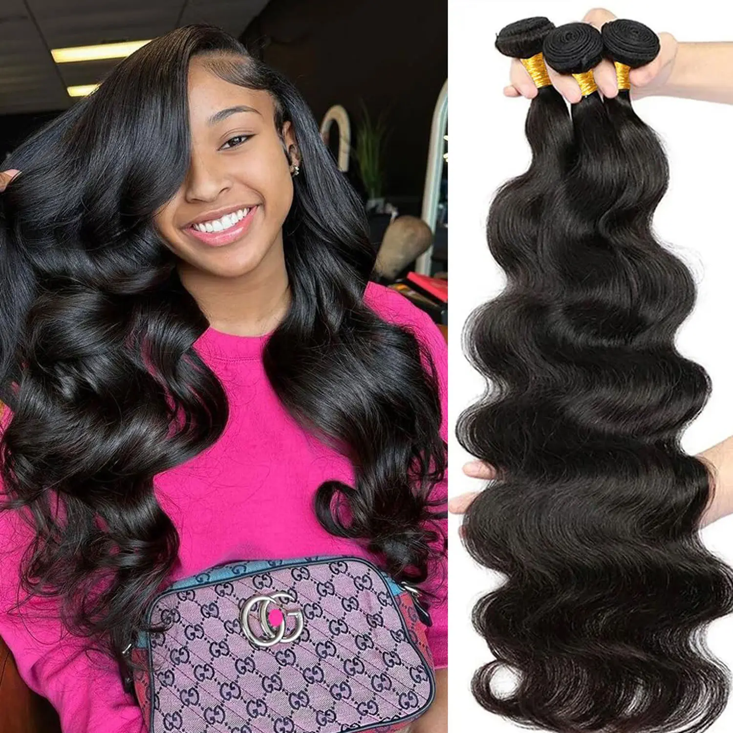 PerisModa 100% Human Hair Body Wave Bundles Human Hair Bundles Brazilian Remy Natural Black 1/3/4 Pcs Virgin Hair Raw Human Hair Extensions For Women 12-32 Inches