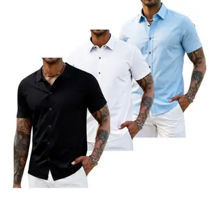 Men's slim fit shirt, casual button-down shirt, short-sleeved stretch shirt