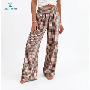 Aurasummit Versatile Gingham Striped Wide Plaid Leg Pants for Women| Black white plain Soft Breathable Cotton Pajama Bottoms for Cute Spring Outfits| Stylish Pajamas with Pockets for Everyday Comfort,pajama pants women
