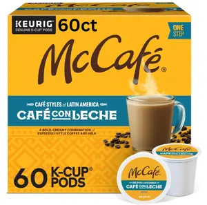 McCafe Cafe Styles of Latin America Cafe con Leche, Keurig Single Serve K-Cup Coffee Pods, 60 Count (6 Packs of 10)