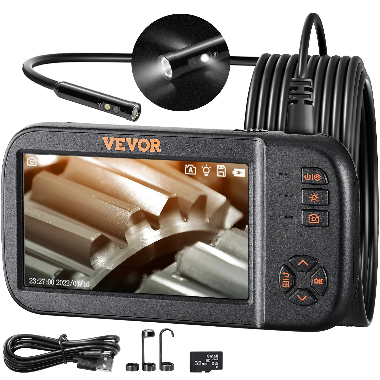 【DealsForYouDays】【DealsForYouDays】 VEVOR Borescope Camera, Triple Lens Endoscope Camera with Light, 4.5 Screen 1080P Inspection Camera with 10 LED Light, IP67 Waterproof Drain Snake Camera for Auto, Plumbing (16.5FT Cable, 32GB Card), Led Lights,dealsfory