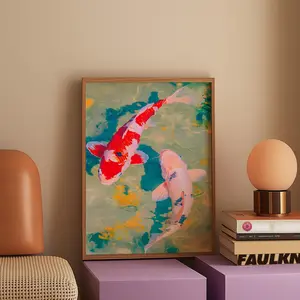 Koi Fish Poster: Japanese-Inspired Red Wall Art , Home Decor, Wall Art, Unframed Poster