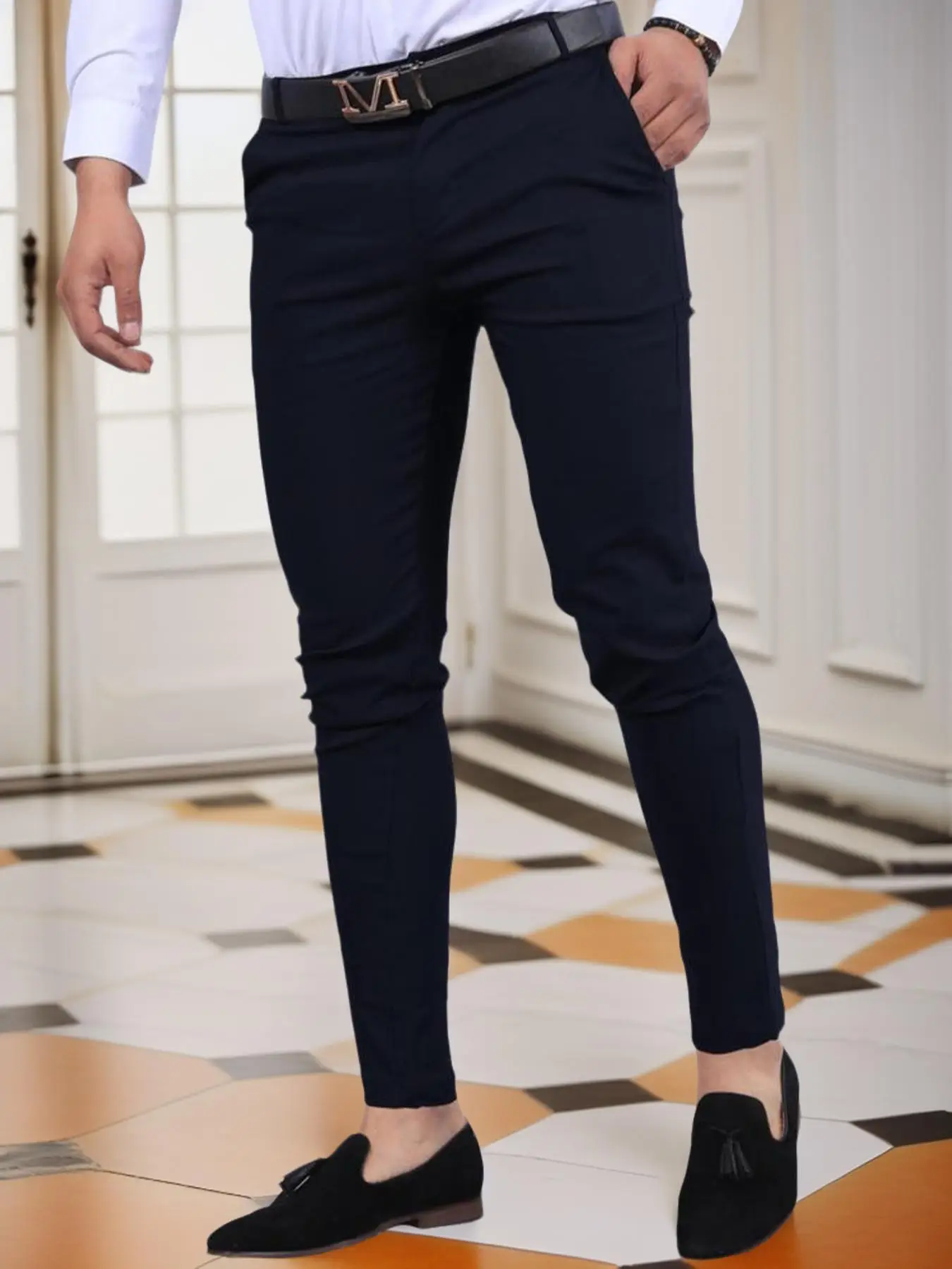 Men's Plain Pockets Pants without Belt, Summer Outfits, Slim Casual Button Front Trousers, Men's Bottoms for Work Office Business Daily Wear, 90s Clot